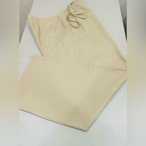 Ellen Tracy Pants Womens Sz 16 Sand Beige Striped Wide Leg Linen Blend